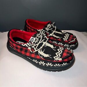 Hey Dude Red and Black holiday cheer men 8